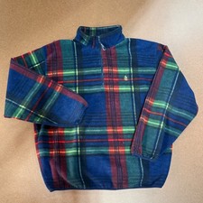 Nautica Vintage Plaid Fleece Pullover Mens XL Quarter Zip Blue Green Red XL/TG picture