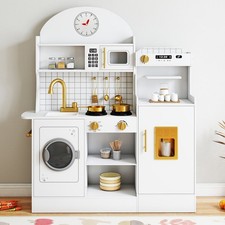 Kids Pretend Play Kitchen Set Wooden Cooking Toys w/Sounds,Light,Washing Machine picture
