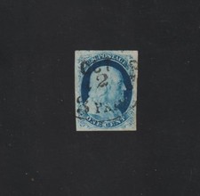 U.S. Scott Catalog #9 1852 1Cent Blue Benjamin Franklin Type 4 PAID CCL VFU picture