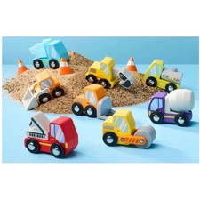 Gigglescape Wooden Construction Car Set 8 Vehicles with Carrying Case Ages 2+ picture