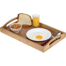 Serving Tray Bamboo - Wooden Tray with Handles Great for Dinner Trays, Tea Tray picture