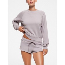 SKIMS French Terry Shrunken Crew Sweatshirt Mineral Gray L NWT picture