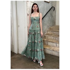Agua by Agua Bendita Lima Orquidea Floral Linen Maxi Dress Beaded Waist picture