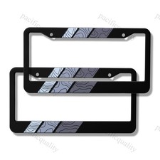 2 PCS Grey Topographic Lines Aluminum License Plate Frame, Tri-Color Stripes picture