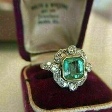 4.30 Ct Natural Emerald Art Deco Vintage Wedding Ring 925 Sterling Silver picture