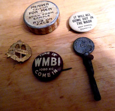 LOT/5 1896-1930'S HIGH ADMIRAL CIGARETTES & WMBI RADIO PINBACKS & MORE picture