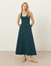 Brand New Pact Womens Organic Fit & Flare Open Back Maxi Dress Deep Aqua Large picture