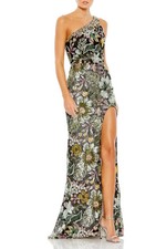 Mac Duggal Black Multi Embellished Floral One Shoulder Gown Size 8 $698 picture