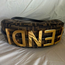Fendi Brown Monogram Crescent Crossbody Bag Zip Detachable Strap Gold Hardware picture