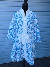 Mestiza New York Carmen Mini Dress Blue White Size 10 Mandarin Collar 3/4 Sleeve picture