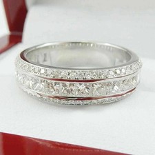 4.30Ct Princess Cut Natural Diamond Solid 14K White Gold Eternity Band Ring picture
