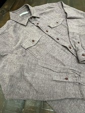 Outerknown Shirt Mens Medium Gray Herringbone Twill Long Sleeve Button Up Casual picture