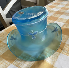 Fenton Art Glass Celeste Blue stretch glass top hat vase Vintage 1995 picture
