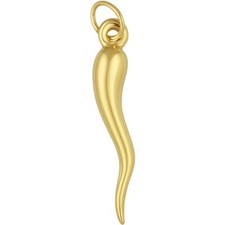 Solid 1/20 14K Yellow Gold Real Italian Horn Cornicello Pendant Necklace Charm picture