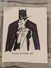 Mike Huddleston Original Hand Drawn Ink Sketch Art Batman Joker Signed  9