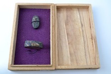 Fuchi Kashira Japanese antique wild boar chrysanthemum design shakudo Edo era picture