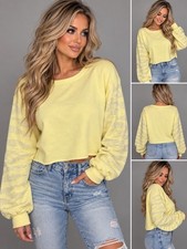 INC International Concepts Women’s Rhinestone Sleeve Cropped Sweatshirt Yellow picture