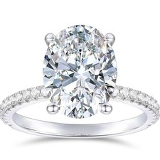 LISPARk 14K White Gold over silver 4CT Oval Moissanite Hidden Halo Ring size 7.5 picture