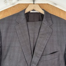 Joseph Abboud Suit Mens 44R Gray Windowpane 2 Button Bespoke Reda Super 150s picture