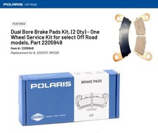 Polaris Dual Bore Brake Pads Kit, One Wheel Service Kit for select ORV 2205949 picture