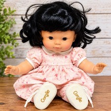 Corolle Asian Baby Doll 2001 S-5-F14 Black Hair Pink Floral Romper Shoes 12 picture