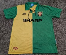 Umbro Manchester United Football Club Retro Yellow/Green  Jersey Shirt Men's XL picture