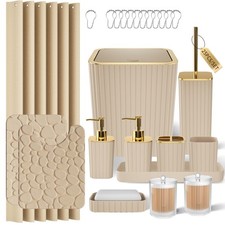 XLHOMO Bathroom Set Beige Gold Bath Set Shower Curtain Rugs picture