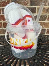 Dunkin Donuts Drink Bucket w/ Lid Straw & Matching Knit Pom Beanie Hat Promo Set picture