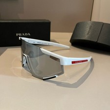 Prada PS04WS Linea Rossa Sunglasses 140-00-120 White Shield Silver Lens Unisex picture