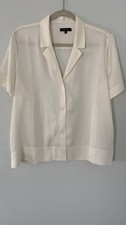 Quince Washable Stretch Silk Satin Button-Up Collared Short Sleeve Blouse L picture