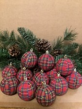 12 Red Tartan Plaid 2.5” Rustic Farmhouse Handmade Christmas Tree Ornaments, New picture