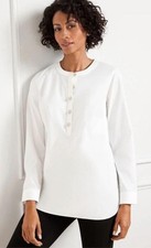 NWT Talbots Women’s Size XS White Cotton Blend Partial Button Up Pullover Tunic picture