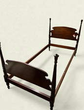 Pair of Charak Furniture Co. Twin Wood Bed Frame 1930s Original Dark Brown picture