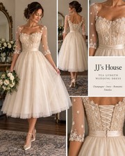 JJ’s House Champagne Ivory Dress – Embroidered Tulle Gown Tea Length picture