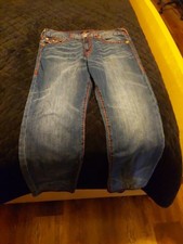 True Religion Men's Jeans Size 36×30 Blue Jean with Red Stitching picture