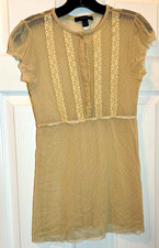 Vintage Express Y2K Sheer Mesh Lace-Trim Cap Sleeve Top - Beige / Nude Women’s L picture