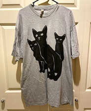 tultex 202 Gray Unisex Adults 2XL Crew Neck Short Sleeve Cat Graphic Tee picture