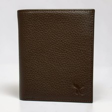 Men's Handmade Genuine Calf Leather Vertical Wallet Brown ID Window Zipper Pocke picture