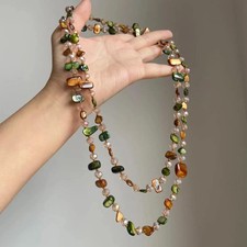 Bohemian Vintage Natural Stone Necklace Handmade Crystal Beads Double Layer picture
