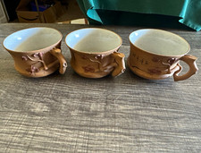 Rare 1970s Handmade Chinese Duan Ni Yixing Zisha Clay Teacups w/ Crackle Glaze picture