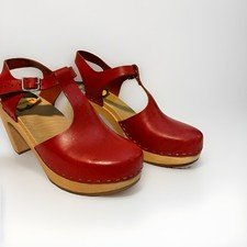 Rare Swedish Hasbeens T-Strap Sky High Clog Sandals Size 38 EU picture