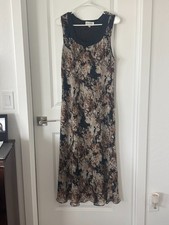 Studio I Women's Maxi Dress Sleeveless Black Brown Abstract Floral Print Sheer picture