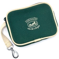 Hermès Eau de Cologne Vintage Green Zip Travel Pouch Clip Rare Authentic picture