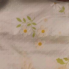 Vintage Flocked Dotted Swiss White Daisy Flower Fabric Semi  Sheer 2 Yds Sewing  picture