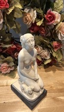 Vintage A Santini Italian Alabaster Resin Figurine Nude Kneeling With Dog picture