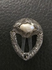 ANTIQUE MARCASITE BABY TOOTH PEARL STERLING SILVER FUR DRESS CLIP picture