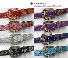 35158 Rhinestone Belts Western Bling Crystal Studded Leather Belt 1-3/8