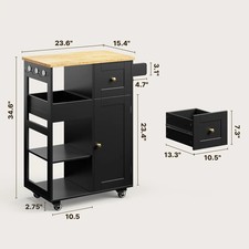 Kitchen Island Cart with Thickened Wooden Countertop, Rolling Cabinet with Drawe picture