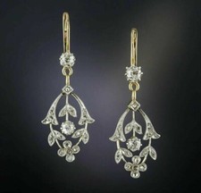 3Ct Art Deco Style Lab Created Diamond Engagement 14K White Gold Finish Earrings picture