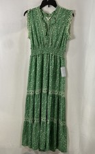 Max Studio Women's Green Patterned Smocked Waist Tiered Maxi Dress Sz M NWT picture